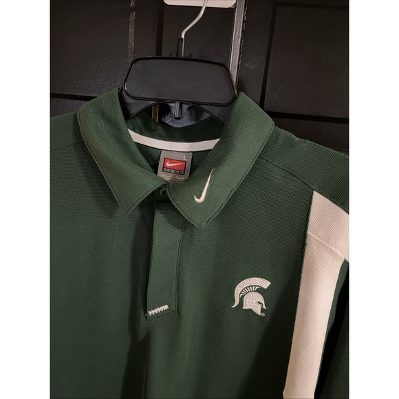 VTG Nike Team Polo Shirt Mens L Michigan State Spartans MSU Green Football Logo - Picture 1 of 11